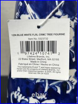 2 Mikasa Accents Ceramic White Blue Chinoiserie Floral Ceramic Christmas Trees
