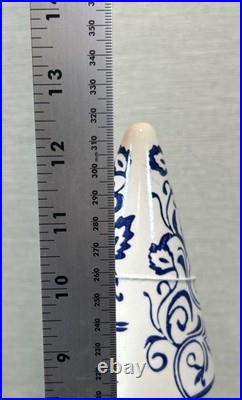 2 Mikasa Accents Ceramic White Blue Chinoiserie Floral Ceramic Christmas Trees