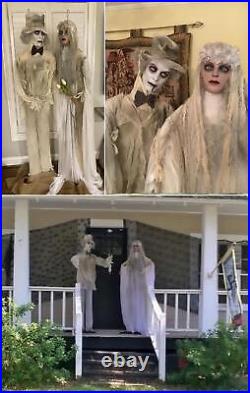 2-PC Life-Size Ghost Bride & Groom Standing Halloween Prop with Flashing Eyes 67H