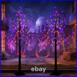 2 Pack 6FT Halloween Lighted Black Birch Tree Total 288 LED Purple and Orange