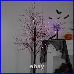 2 Pack 6FT Halloween Lighted Black Birch Tree Total 288 LED Purple and Orange