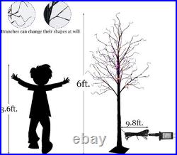 2 Pack 6FT Halloween Lighted Black Birch Tree Total 288 LED Purple and Orange