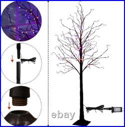 2 Pack 6FT Halloween Lighted Black Birch Tree Total 288 LED Purple and Orange