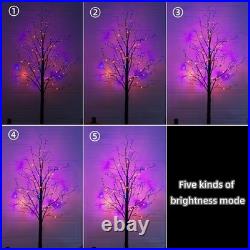 2 Pack 6FT Halloween Lighted Black Birch Tree Total 288 LED Purple and Orange