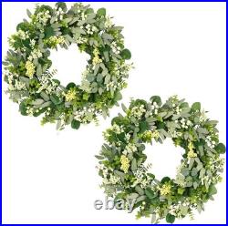 2 Pack Green Eucalyptus Leaf Wreaths, 24 Inch Artificial Spring Summer Wreath 2 Pack Green Eucalyptus Leaf Wreaths, 24 Inch Artificial Spring Summer Wreath