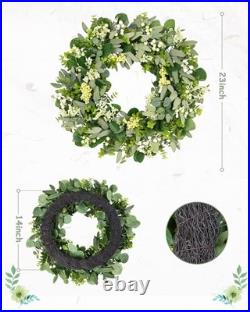 2 Pack Green Eucalyptus Leaf Wreaths, 24 Inch Artificial Spring Summer Wreath 2 Pack Green Eucalyptus Leaf Wreaths, 24 Inch Artificial Spring Summer Wreath