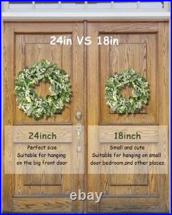 2 Pack Green Eucalyptus Leaf Wreaths, 24 Inch Artificial Spring Summer Wreath 2 Pack Green Eucalyptus Leaf Wreaths, 24 Inch Artificial Spring Summer Wreath