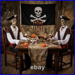 2 Pcs 5.6 Ft Halloween Pirate Captain Skeleton Life Size Movable Joints
