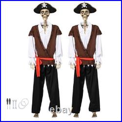 2 Pcs 5.6 Ft Halloween Pirate Captain Skeleton Life Size Movable Joints