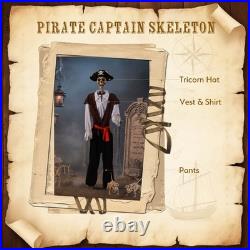 2 Pcs 5.6 Ft Halloween Pirate Captain Skeleton Life Size Movable Joints
