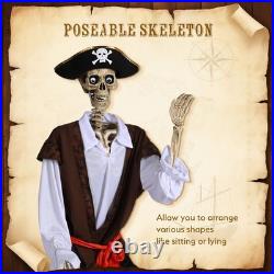 2 Pcs 5.6 Ft Halloween Pirate Captain Skeleton Life Size Movable Joints
