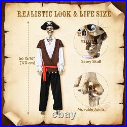 2 Pcs 5.6 Ft Halloween Pirate Captain Skeleton Life Size Movable Joints
