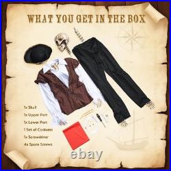 2 Pcs 5.6 Ft Halloween Pirate Captain Skeleton Life Size Movable Joints