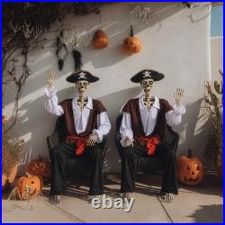 2 Pcs 5.6 Ft Halloween Pirate Captain Skeleton Life Size Movable Joints
