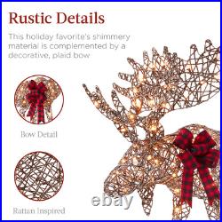 2-Piece Moose Family, Lighted Rattan Christmas Rattan-Inspired Yard Decoration S