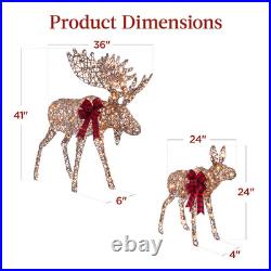 2-Piece Moose Family, Lighted Rattan Christmas Rattan-Inspired Yard Decoration S