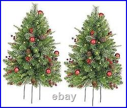 2 Set 30 Inch Outdoor Christmas Tree, Pre-Lit LED Christmas Porch Decorations