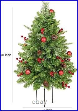 2 Set 30 Inch Outdoor Christmas Tree, Pre-Lit LED Christmas Porch Decorations