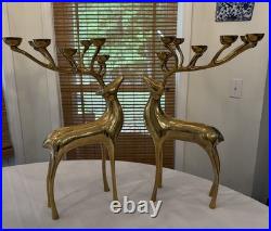 2 Showstoppong VTG Gold Brass Reindeer 10 Count Candelabra Pottery Barn 20