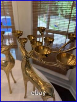 2 Showstoppong VTG Gold Brass Reindeer 10 Count Candelabra Pottery Barn 20