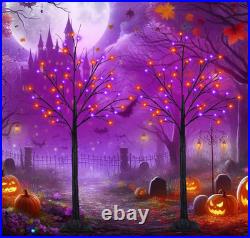 2 árboles negros 1,2 m con 100 LED morado/naranja y temporizador Halloween