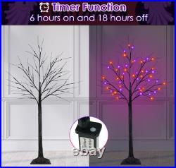 2 árboles negros 1,2 m con 100 LED morado/naranja y temporizador Halloween