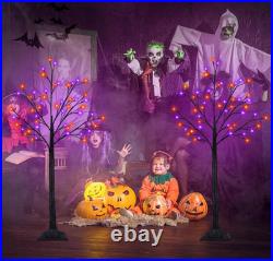 2 árboles negros 1,2 m con 100 LED morado/naranja y temporizador Halloween