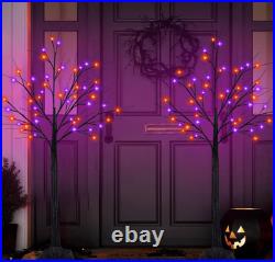 2 árboles negros 1,2 m con 100 LED morado/naranja y temporizador Halloween