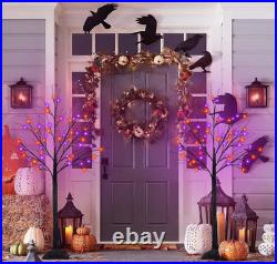 2 árboles negros 1,2 m con 100 LED morado/naranja y temporizador Halloween