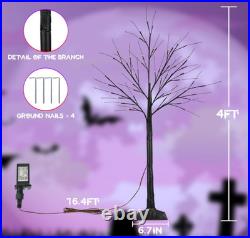 2 árboles negros 1,2 m con 100 LED morado/naranja y temporizador Halloween