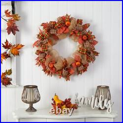 30 Halloween Pumpkin With Decorative Bows Artificial Wreath 30 Halloween Pumpkin With Decorative Bows Artificial Wreath