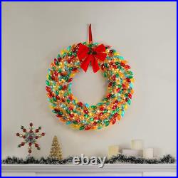 30 Retro C9 Bulb Wreath Multi-Color with Warm White LED Lights
