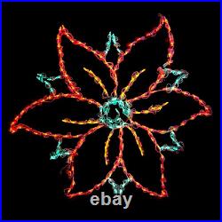 32 In. LED Christmas Poinsettia Metal Framed Holiday Decor