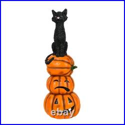 32 in. Halloween Black Cat with Pumpkin Stack Tabletop Decoration