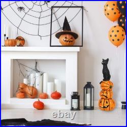 32 in. Halloween Black Cat with Pumpkin Stack Tabletop Decoration