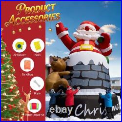 33FT Giant Christmas Inflatable Santa Claus in Chimney with Light Grow Up Xmas