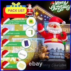 33FT Giant Christmas Inflatable Santa Claus in Chimney with Light Grow Up Xmas
