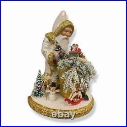 $351 Ino Schaller White Santa /w Angel v2 Handmade Paper Mache Doll Figurine 12