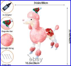 35 Christmas Poodle Dog Decoration with Lights3D Pink Dog Lighted-up Outdoo