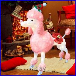 35 Christmas Poodle Dog Decoration with Lights3D Pink Dog Lighted-up Outdoo