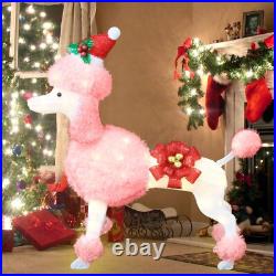 35 Christmas Poodle Dog Decoration with Lights, 3D Pink Dog Lighted-up Outdoo