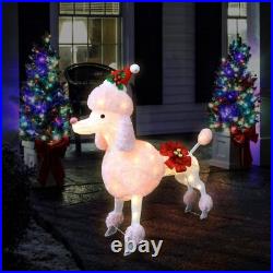 35 Christmas Poodle Dog Decoration with Lights, 3D Pink Dog Lighted-up Outdoo