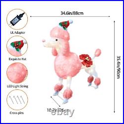 35 Christmas Poodle Dog Decoration with Lights, 3D Pink Dog Lighted-up Outdoo