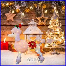 35 Christmas Poodle Dog Decoration with Lights, 3D Pink Dog Lighted-up Outdoo