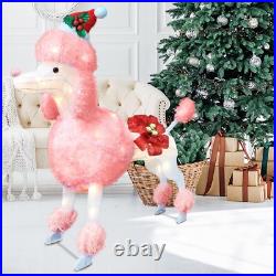35 Christmas Poodle Dog Decoration with Lights, 3D Pink Dog Lighted-up Outdoo