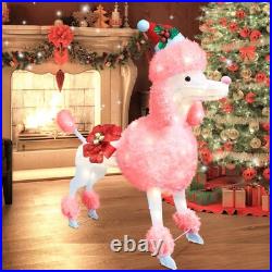 35 Christmas Poodle Dog Decoration with Lights, 3D Pink Dog Lighted-up Outdoo