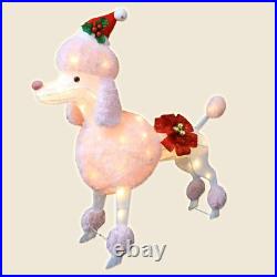 35 Christmas Poodle Dog Decoration with Lights, 3D Pink Dog Lighted-up Outdoo