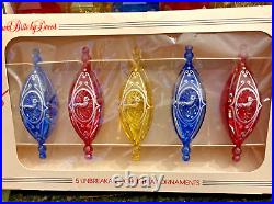 35 Vintage Jewel Brite by Decor Unbreakable Christmas Ornaments Birds Teardrop