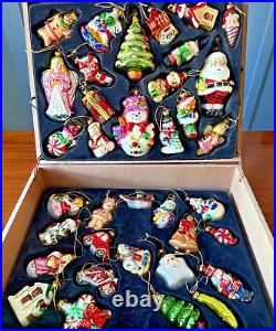 36 Christmas Ornaments Collection Vintage Handblown Handpainted Wood Brass Box 36 Christmas Ornaments Collection Vintage Handblown Handpainted Wood Brass Box