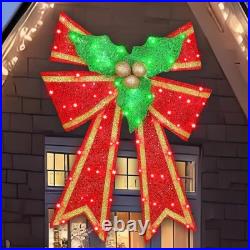 36in Pre-Lit Christmas Bow Decoration, Large Outdoor 133 Holiday Yard Deco, R